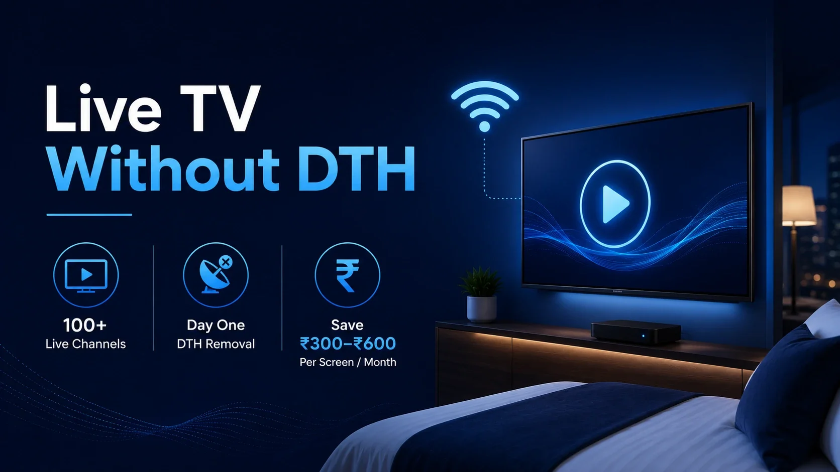 Live TV Without DTH — 65 Inch 4K QLED Android Hotel TV By ICE | ICE