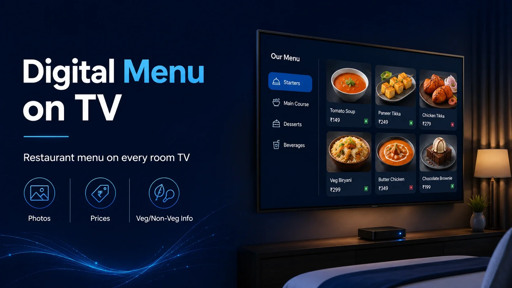 Digital Menu On Hotel TV — 65 Inch 4K QLED Android Hotel TV By ICE | ICE